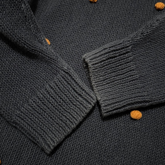 Madewell Wellesly Bobble Cotton Cropped Sweater-Sz S-Navy/Brown Pom Pom Detail - Picture 16 of 16